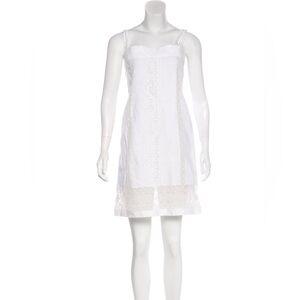 Dolce & Gabbana White Linen Lace-Trimmed Sleeveless Eyelet Sheath Midi Dress XS